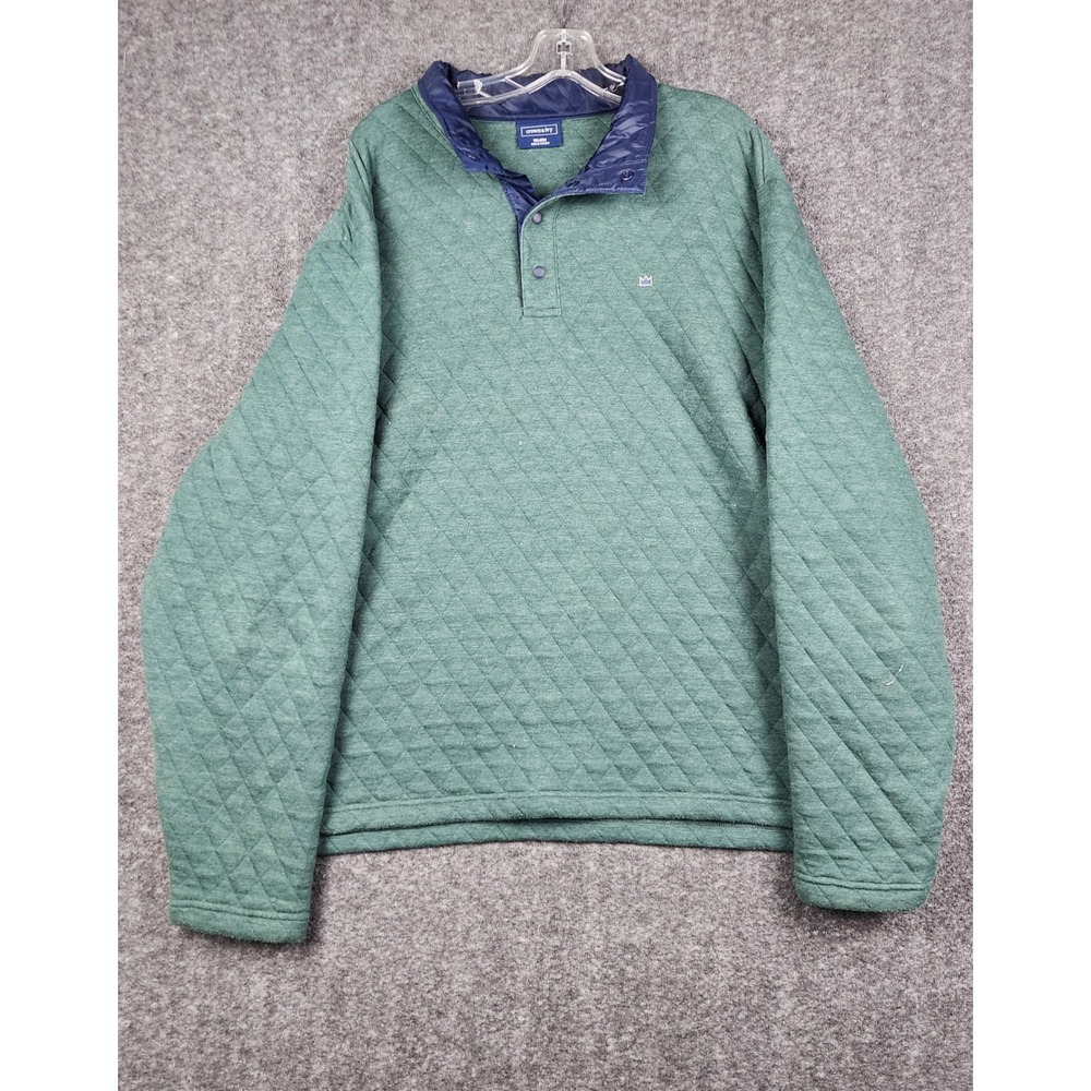 Crown & Ivy Quilted Pullover‎ Men XXL Green Diamond Mock Neck Snap Button